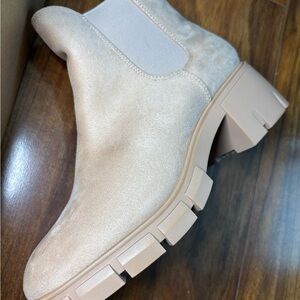 Nude Suede Chelsea Ankle Boots